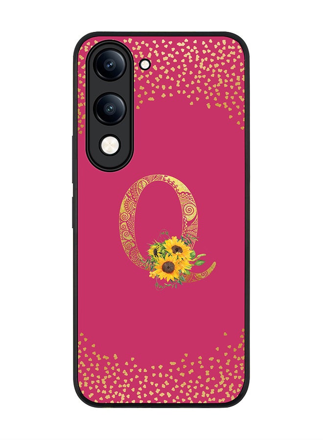For vivo Y29s 5G / Y19s 5G Case,Slim fit Camera Protection, Shockproof Thin Phone cover  - Custom Floral Monogram - Q ( Deep Pink )